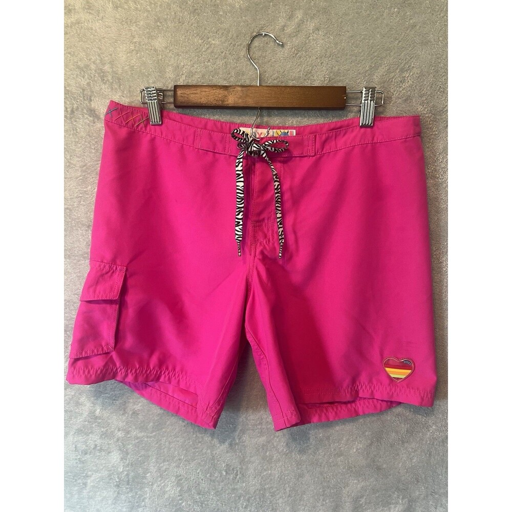 Roxy Hot Pink Board Shorts Size 9 Swim Surf Beach Y2K  Rainbow Heart Zebra